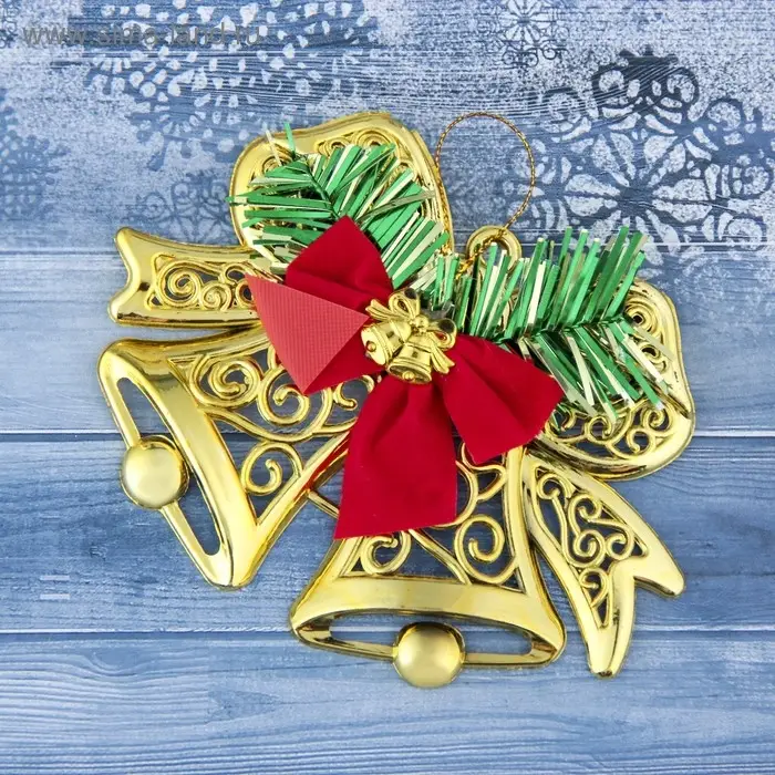 Ёлочная игрушка «Зимнее волшебство. Колокольчик двойной с бантиками» пластик, 12.3×9.5 см, золото Ёлочная игрушка «Зимнее волшебство. Колокольчик двойной с бантиками» пластик, 12.3×9.5 см, золото