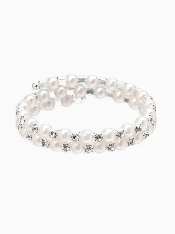 Браслет-пружинка &laquo;Жемчуг. Жемчужный ряд&raquo;, d=6.5 см, стразы, белый в серебре