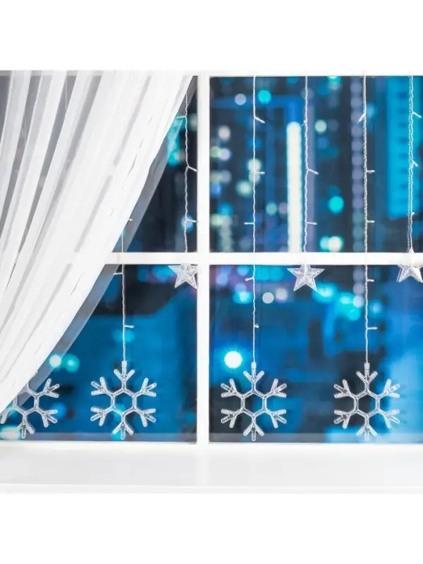 Гирлянда &laquo;Бахрома&raquo; 2.4&times;0.9 м с насадками &laquo;Снежинки&raquo;, IP20, прозрачная нить, 150 LED, свечение белое, 8 режимов, 220 В