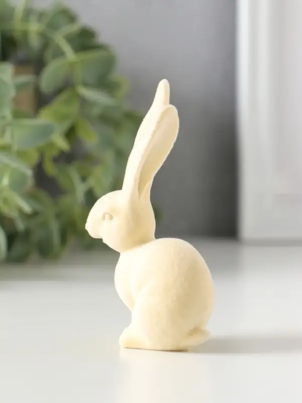 Сувенир полистоун, флок "Белый заяц" 3х4,5х8,5 см