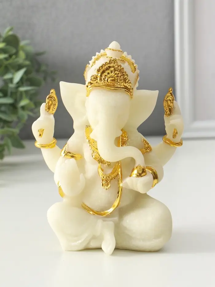 Фигурка песчаник &laquo;Ганеша - мудрость и благополучие&raquo;, белый с золотом, 8&times;13&times;18.5 см
