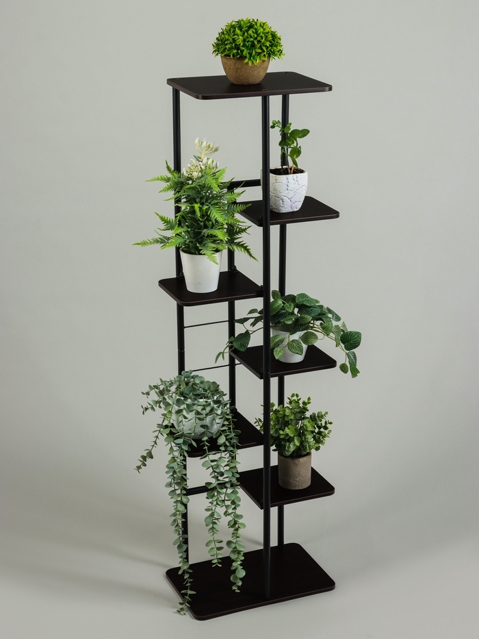 Подставка для цветов Greengo, 7 полок, 36 × 23 × 120 см, напольная, каркас металл, полки МДФ, чёрная