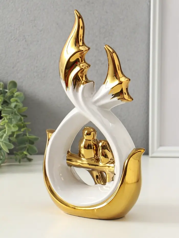 Сувенир керамика "Две птички на ветке" белый с золотом 7х15,5х29,5 см