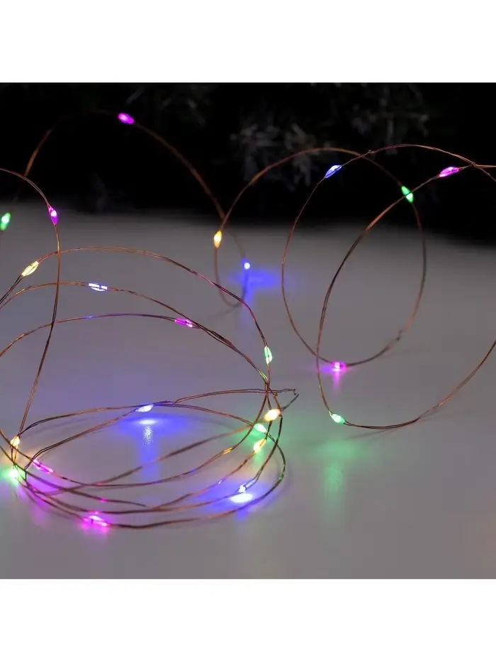 Гирлянда &laquo;Нить&raquo; 5 м роса, IP20, медная нить, 50 LED, свечение мульти, 2 режима, AAх3