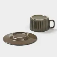 Чайная пара &laquo;Винтаж&raquo;, чашка 250 мл, блюдце d=15.5 см, керамика, зелёная