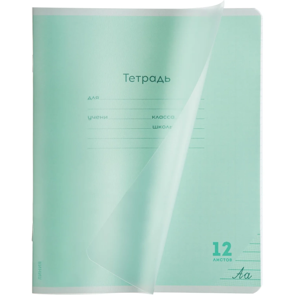 Тетрадь ЛИНИЯ 12л.проз.пласт.обл.plastic cover КЛАССИКА NEW ЗЕЛЕНАЯ,12-1416