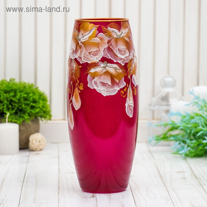 Ваза Ваза "Белые цветы на красном" d-7.5см 11х25см