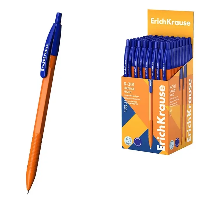 Ручка шариковая ErichKrause R-301 Matic Orange, узел 0.7 мм, автоматическая, стержень синий