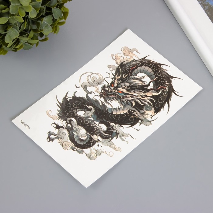 Татуировка на тело цветная Татуировка на тело цветная "Облачный чёрный дракон" 12х19 см