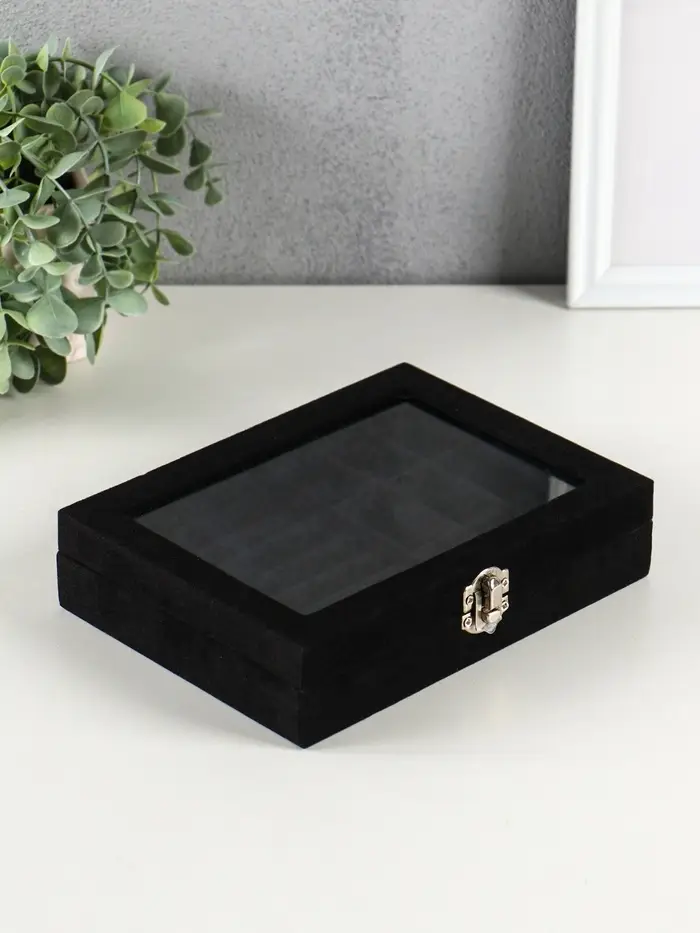 Шкатулка для украшений Chido, 8 полос, 9 ячеек, 20&times;15&times;4.5, чёрная