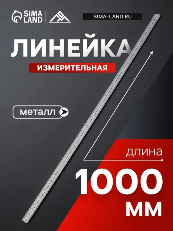 Линейка измерительная ЛОМ, металлическая, 1000 мм
