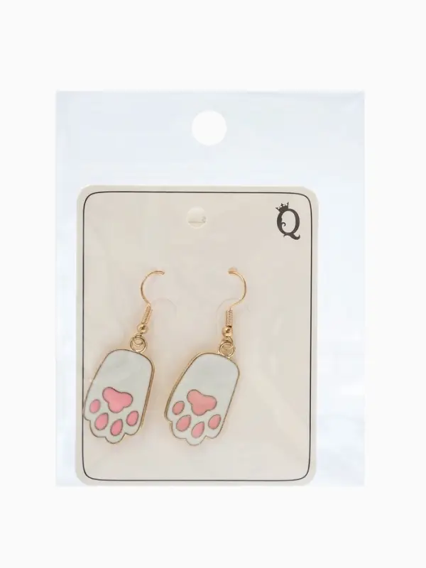 Серьги с эмалью &laquo;Лапка&raquo;, кота, розово-белые в золоте