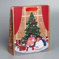 Пакет подарочный новогодний крафтовый &laquo;Уют в доме&raquo;, M 26 х 30 х 9 см