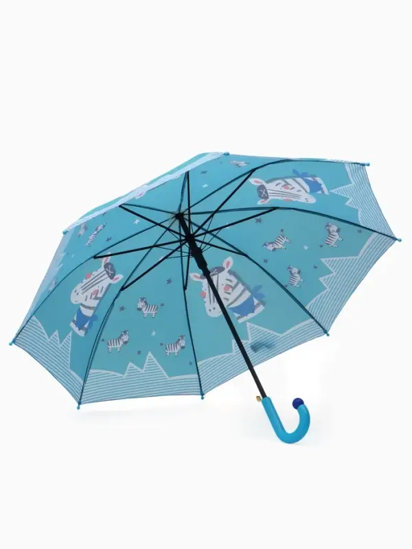 Зонт - трость детский &laquo;Зебра&raquo;, полуавтоматический, R=43/50 см, бирюзовый