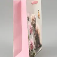 Пакет подарочный ламинированный вертикальный &laquo;Котик и цветок&raquo;, M 26&times;32&times;12 см