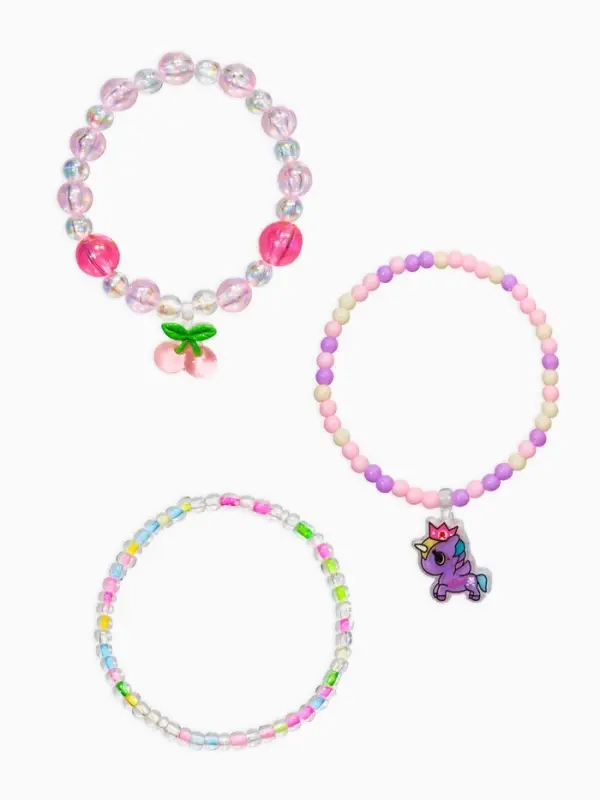 Браслет детский «Выбражулька», 3 шт. набор,единорог, вишня, бусины, цветной Браслет детский «Выбражулька», 3 шт. набор,единорог, вишня, бусины, цветной