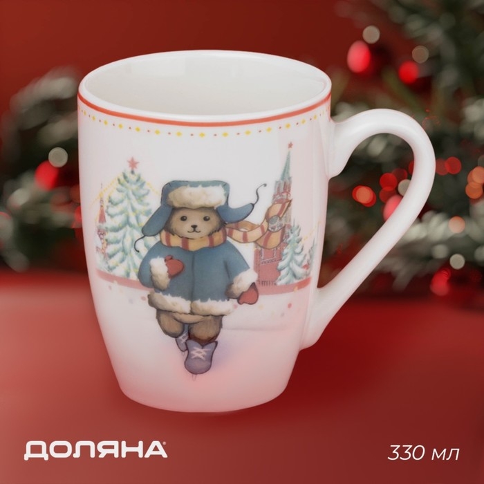 Новогодняя кружка для чая Доляна «Московский мишка», 330 мл, 12×8,5×11 см, фарфор, цвет белый Новогодняя кружка для чая Доляна «Московский мишка», 330 мл, 12×8,5×11 см, фарфор, цвет белый