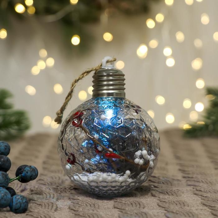 Шар пластик свет d-8 см Шар пластик свет d-8 см "Пора чудес" грани снег веточки, прозрачный