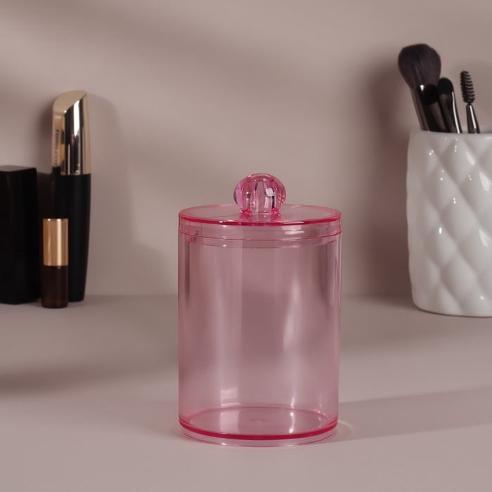 Органайзер для для ватных палочек, с крышкой, d = 6,7 × 10,5 см, в коробке, цвет розовый Органайзер для для ватных палочек, с крышкой, d = 6,7 × 10,5 см, в коробке, цвет розовый