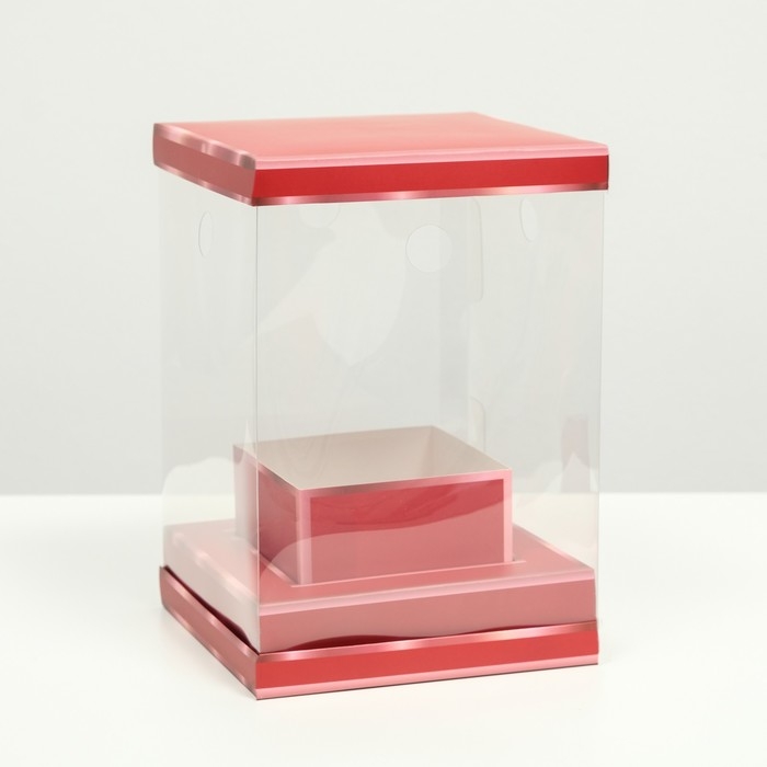 Коробка для цветов с вазой и PVC окнами складная, красный, 16 х 23 х 16 см Коробка для цветов с вазой и PVC окнами складная, красный, 16 х 23 х 16 см