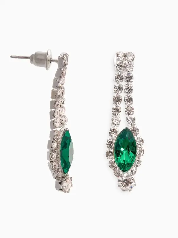 Набор 2 предмета: серьги, колье &laquo;Листопад&raquo;, утончённый ромб, цвет бело-изумрудный в серебре, 32 см