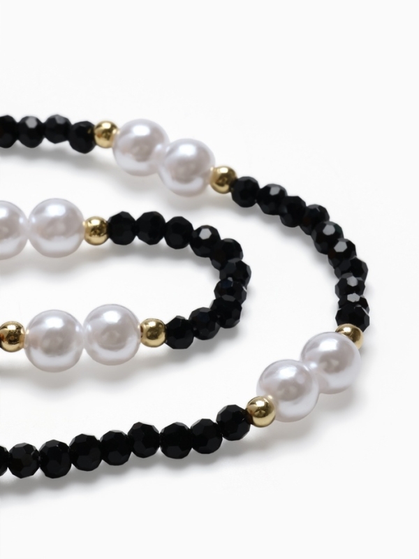 Бусы «Бисер» бусина №8, чёрно-белый в золоте, 40 см