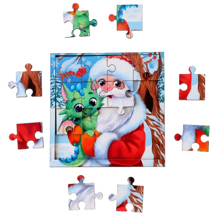 Пазл для детей деревянный на новый год «Дед Мороз и дракоша»