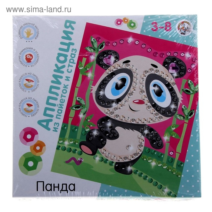 Аппликация из пайеток и страз "Панда"