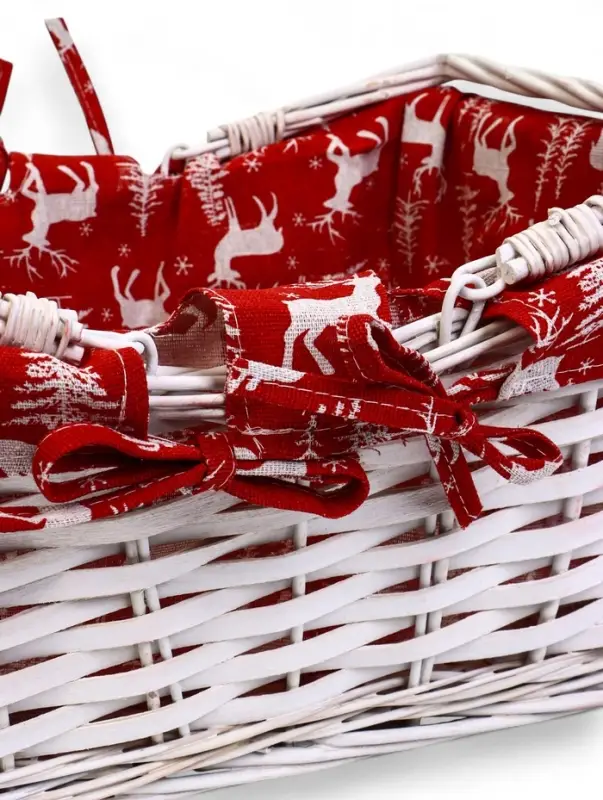 Корзина плетеная 37 х 28 х 18 см, ручка h=13 см белая, НГ ткань красный Корзина плетеная 37 х 28 х 18 см, ручка h=13 см белая, НГ ткань красный