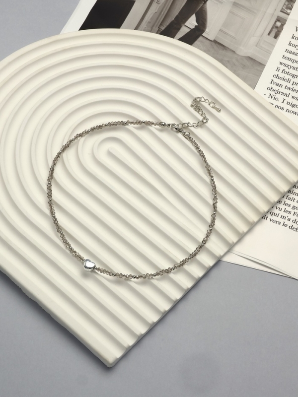 Чокер «Сердце» бусина №4, цвет серый в серебре, 35 см