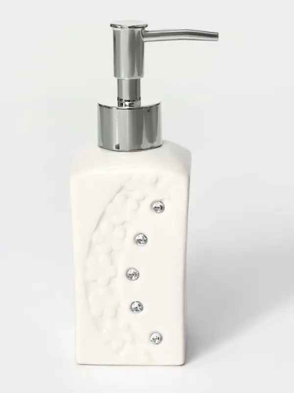 Аксессуары для ванной Доляна &laquo;Цветочный барельеф&raquo;, 4 предмета, дозатор 270 мл, мыльница, 2 стакана 210 мл, белые