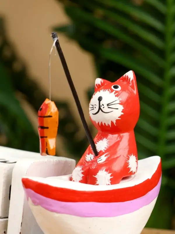 Календарь настольный «Котики рыбаки», 19×10×10 см, дерево