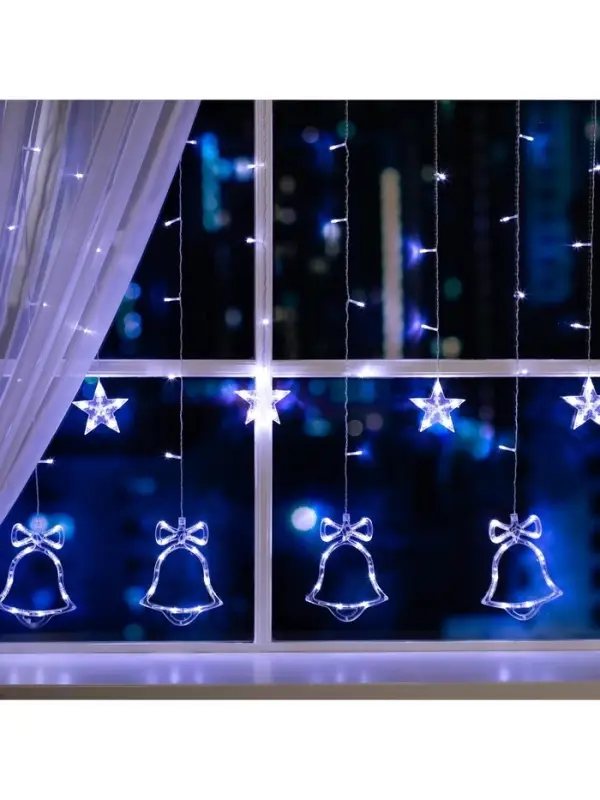 Гирлянда &laquo;Бахрома&raquo; 2.4&times;0.9 м с насадками &laquo;Колокольчики&raquo;, IP20, прозрачная нить, 138 LED, свечение белое, 8 режимов, 220 В