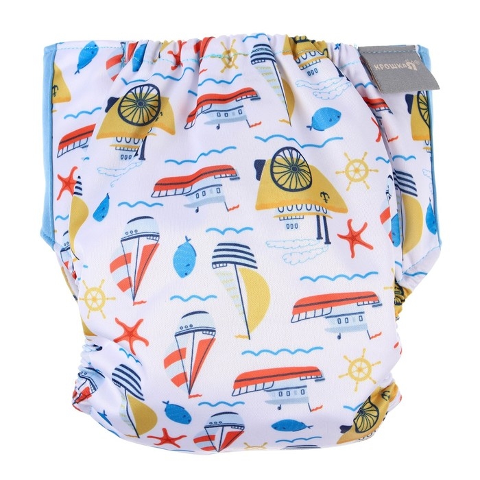 Многоразовый подгузник «Корабли», 3-15 кг, цвет белый, Крошка Я Многоразовый подгузник «Корабли», 3-15 кг, цвет белый, Крошка Я