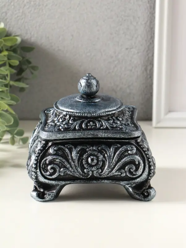 Шкатулка для украшений &laquo;Виктория&raquo; 11&times;12 см, гипс, состаренное серебро