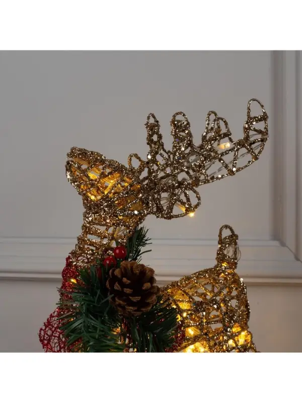 Светодиодная фигура &laquo;Олень золотистый&raquo; 36&times;20&times;10 см, металл, от батареек ААх3, свечение тёплое белое