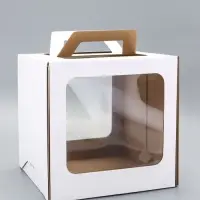 Коробка под торт 2 окна, с ручками, белая, 26&times;26&times;26 см