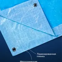 Тент защитный, 3&times;5 м, плотность 75 г/м&sup2;, УФ, люверсы шаг 1 м, голубой