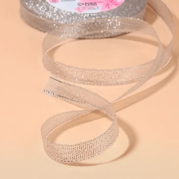 Лента парчовая, 10 мм, 23±1 м, цвет серебряный Лента парчовая, 10 мм, 23±1 м, цвет серебряный