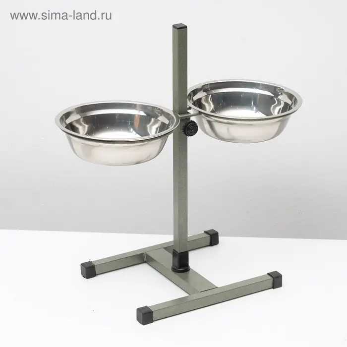 Подставка с мисками, 2&times;1.5 л, высота 50 см, разборная, зелёная