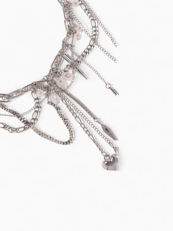 Колье "Многослойность" сердце с жемчугом, цвет белый в серебре