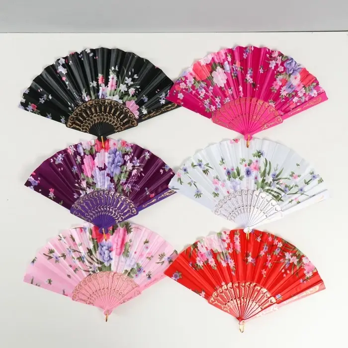 Веер пластик, текстиль  Веер пластик, текстиль "Цветочный" МИКС 23 см