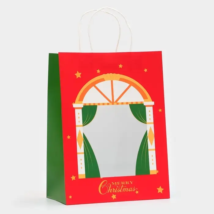 Пакет подарочный бумажный с окном &laquo;Театр&raquo; 26&times;35&times;16 см, крафт красный