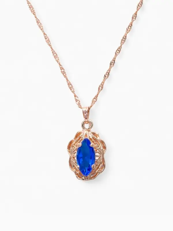 Гарнитур 3 предмета: серьги, кулон, кольцо безразмерное &laquo;Эдель&raquo;, ажурный овал, син в золоте, 45 см