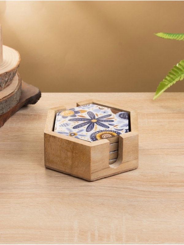 Подставка под горячее (набор 4 шт)  Подставка под горячее (набор 4 шт) "Васильки" дерево манго 15х13х5 см