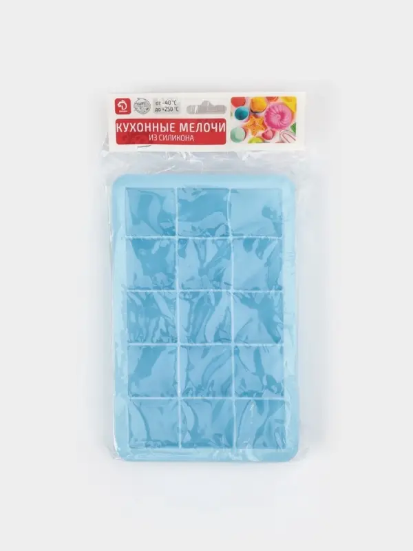 Форма для льда и заготовок Доляна &laquo;Кубик&raquo;, силикон, 11.7&times;18.7&times;3.4 см, 15 ячеек (3.4&times;3.4 см), голубая