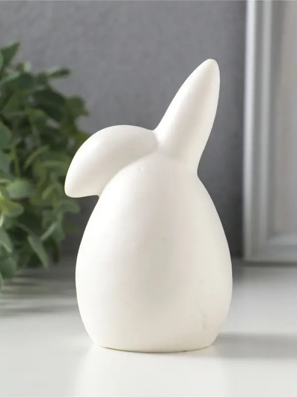 Сувенир керамика свет "Белый зайчик-яйцо с цветами на пузе" 3хLR44 6,7х6,2х11,6 см