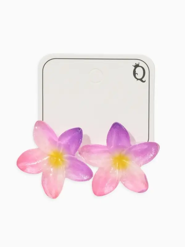 Серьги пластик "Цветок Лилии" прозрачные, блёстка, цвет розово-фиолетовый