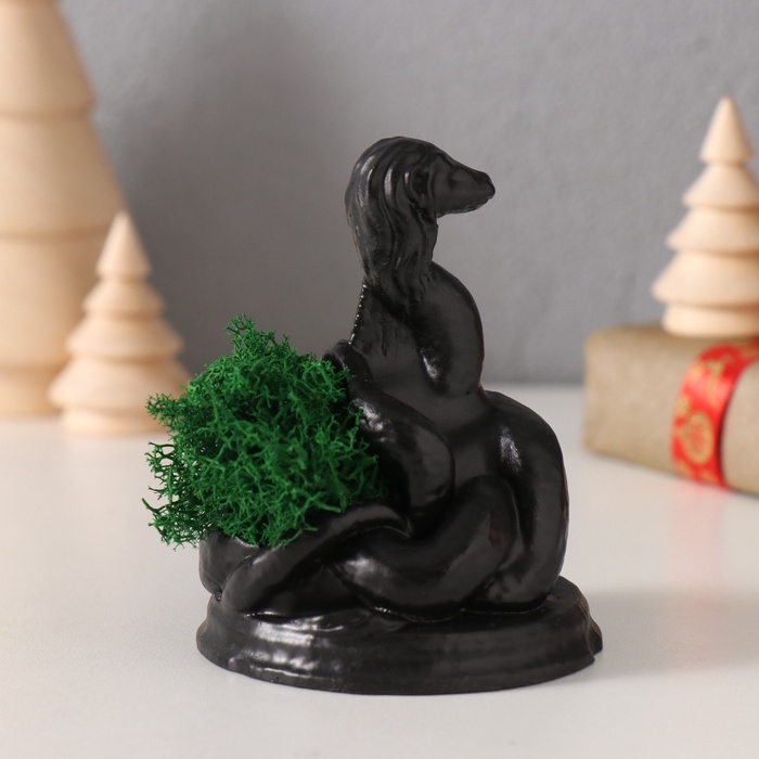 Сувенир  Сувенир "Змея Гликон" со мхом  6,5*8,5*3 см черная (мох зелен стабил)