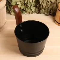 Ушат для бани и сауны, 4 л, сталь, с деревянной ручкой, чёрный